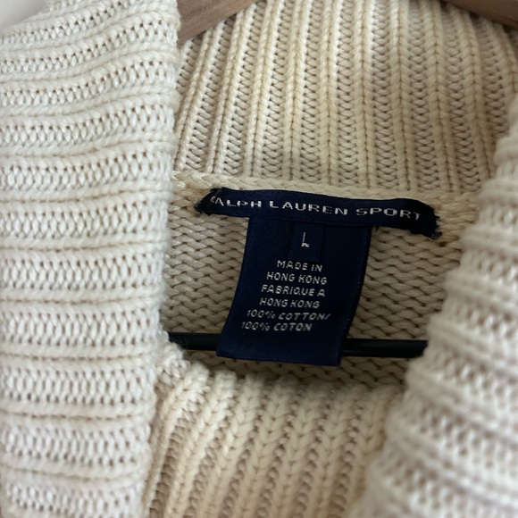 Ralph Lauren Sport Womens Cotton Heavy Knit Turtle Neck Sweater Large Cream - Picture 3 of 4